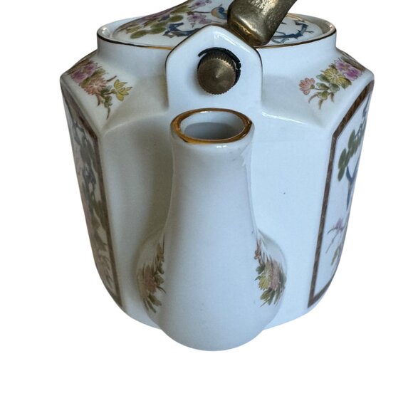 Vtg Homco Japanese Porcelain Tea Pot Hexagonal Kutani Bird Brass Handle 6" Asian - Picture 12 of 16